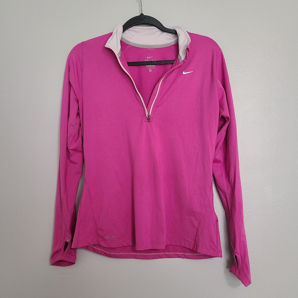 Nike Pink Dri-Fit Running Quarter Zip Stretchy Pullover Long Sleeve Top Medium
